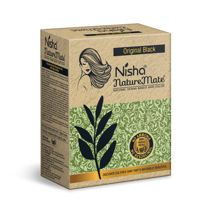 Nisha Naturemate Natural Henna-Based Hair Color 60g - Original Black | Ammonia-Free & Resorcinol-Free | Enriched with Henna Herbs for Nourished, Healthy Hair Color